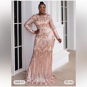 Miss Ord Mermaid Gown Rose Gold sequins size XL NWT